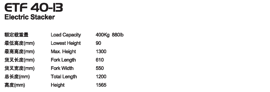 半電動堆高車 ETF 40-13